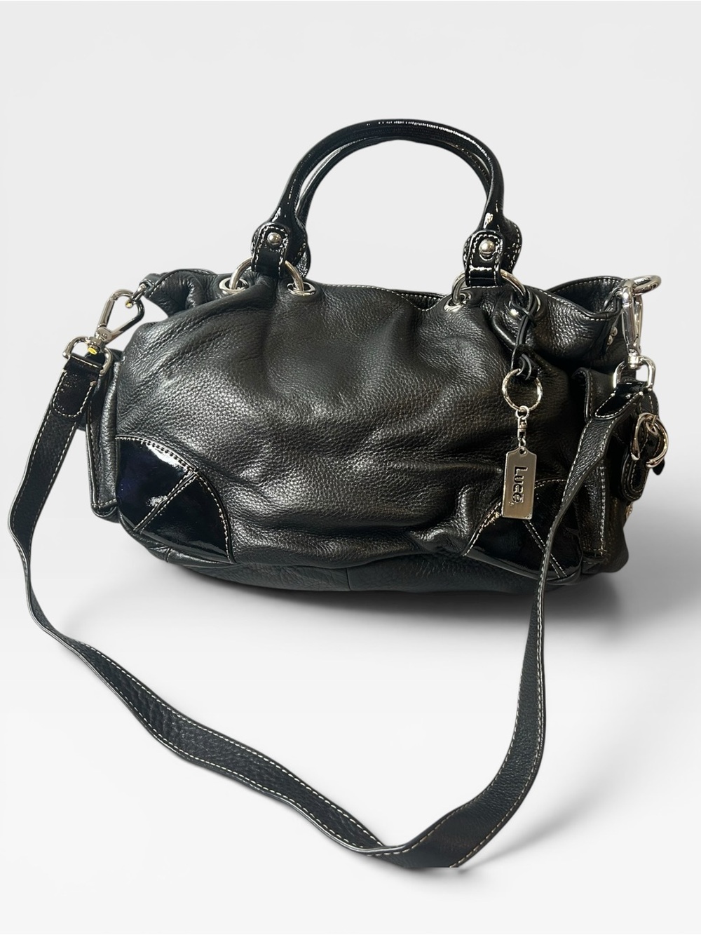 Luce Black Leather Shoulder Satchel with Removable Strap